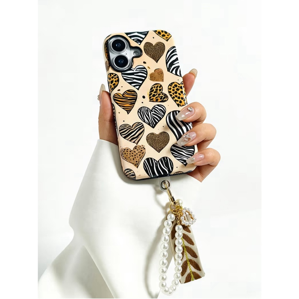 Heart Pattern Phone Case with Pearl Charm